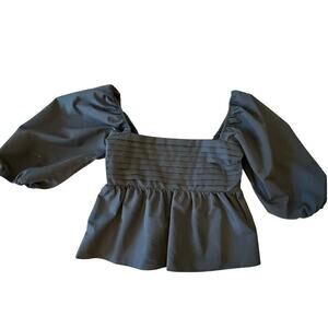 MI AMI Black Babydoll Puff Sleeve Shirt Top Blouse Women size S
